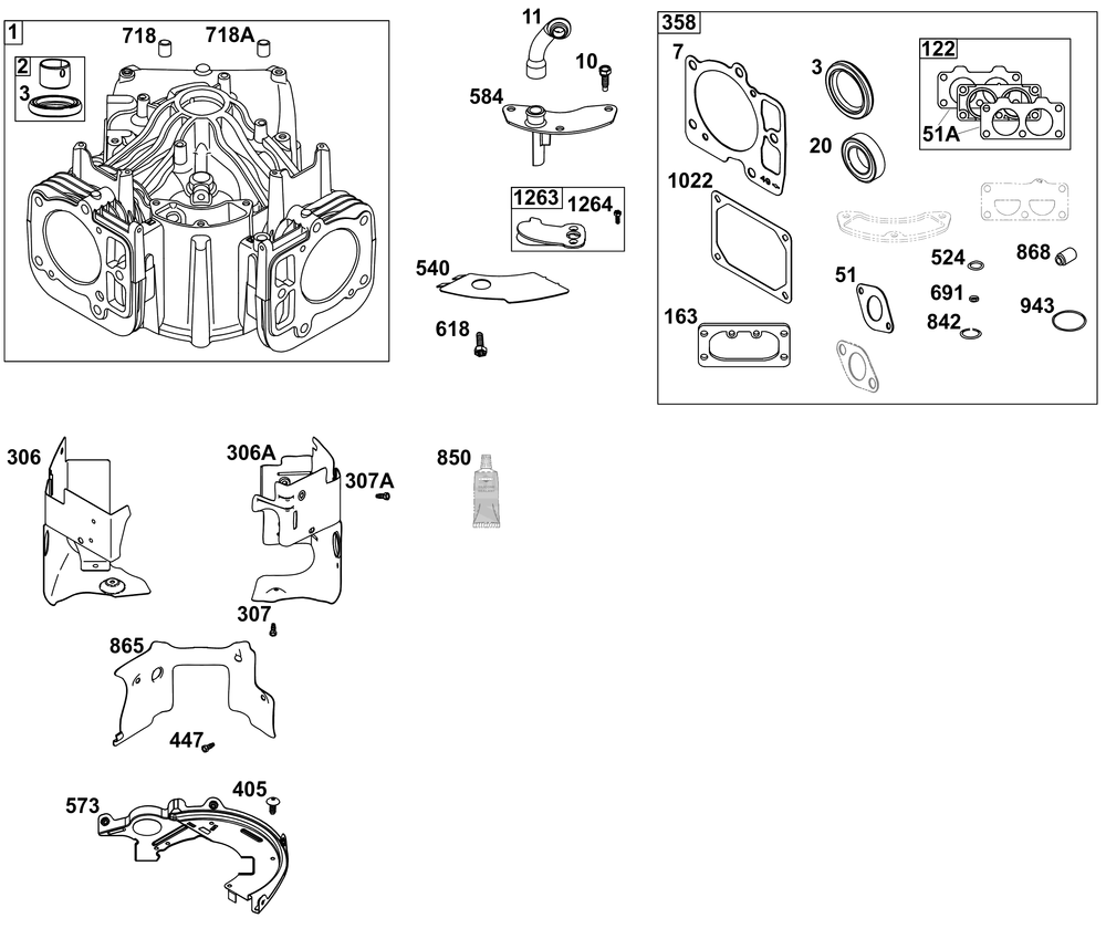 Cylinder Group Diagram and Parts List for 49R977-0015-B5 400000 - 699999 Briggs and Stratton Engine